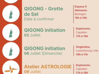 Ateliers et cours, Mai à Septembre 2025, Luxembourg